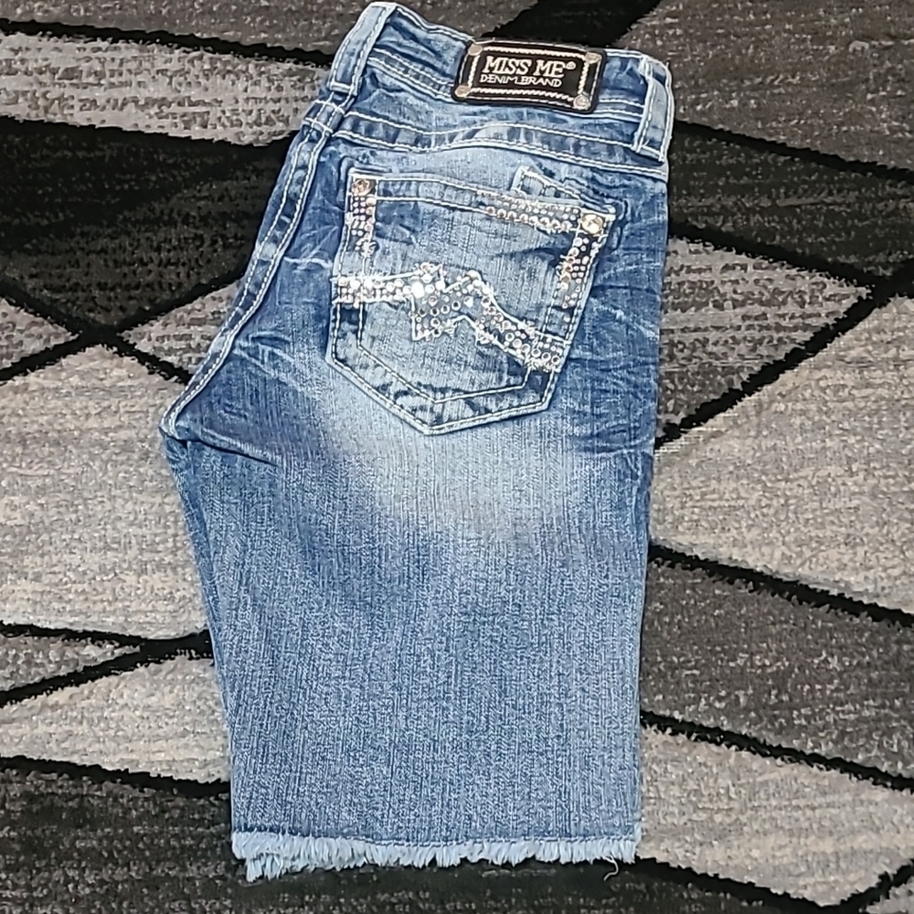 MISS ME BLING BERMUDA DENIM JEAN SHORTS